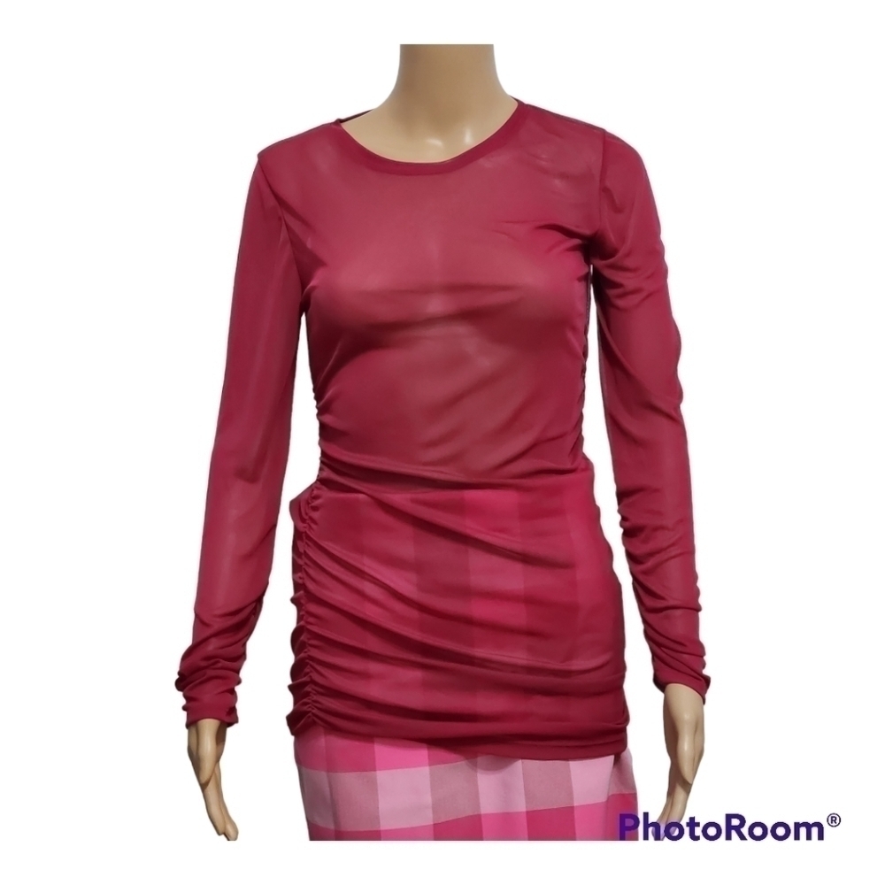 ZARA Pink Ruched Sheer Longsleeved Top